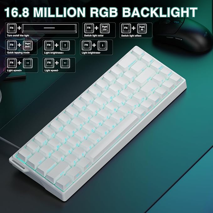 AULA WIN68 HE Mechanical Gaming Keyboard 60% Hall Effect Magnetic Switch Fast Trigger Mode Adjustable Actuation 8000Hz Polling Rate RGB Backlit Wired White Keyboard for Laptop/PC Gamer