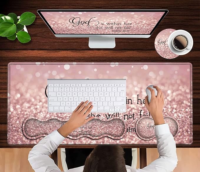 Large Mouse Pad Desk Mat Keyboard Pad+ Ergonomic Keyboard Wrist Rest SetExtended Laptop Protector Writing Mat for Home Office Desktop Psalm 46:5 Pink Gaming Mouse Pad Office Desk Pad Wrist Rest