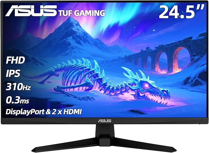 ASUS TUF Gaming 24.5 FHD Monitor 310Hz 0.3ms IPS G-SYNC Compatible FreeSync Premium Extreme Low Motion Blur Sync 99% sRGB DisplayPort &amp 2 x HDMI Height/Tilt/Pivot/Swivel Gaming AI Blac