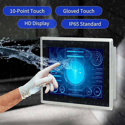 15.6 inch Capacitive Multi-Touchscreen Industrial Embedded Win-10 PC Monitor IP65 Screen with 10 Points Touch Display i3+RAM 4G+128G SSD Integrated Phoenix2pin HD-MI-Out &amp USB Ports