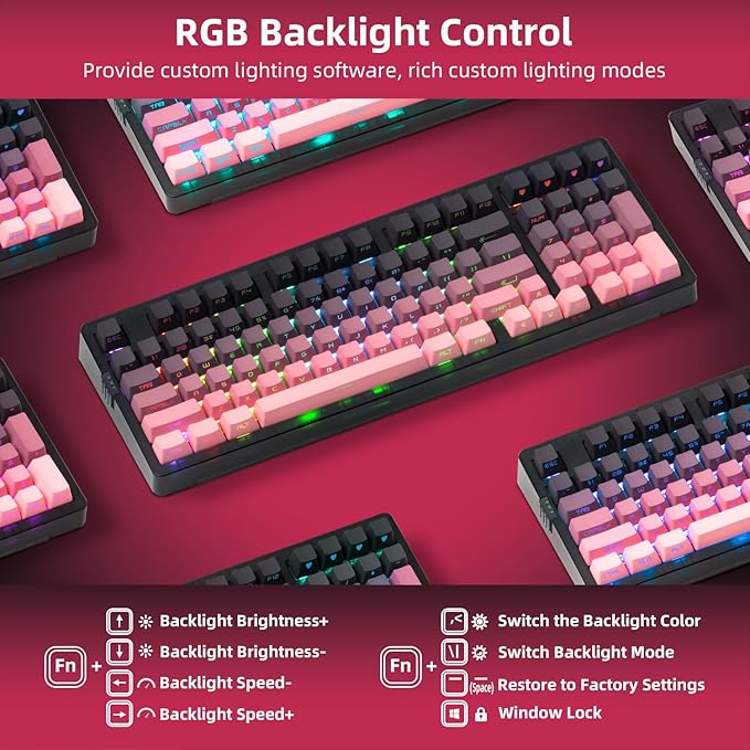 ZORNHER ZH980 Mechanical Keyboard Wireless95% Pink Creamy Keyboard with Number PadGaming Keyboard with Number PadLighted Up PBT KeycapsCreamy Sounding Linear SwitchesFull Size