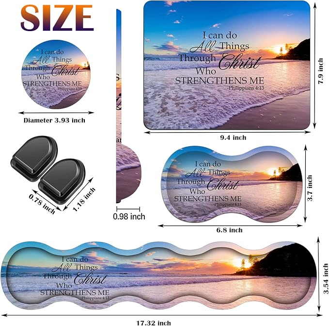 Keyboard Wrist Rest Pad + Mouse Wrist Rest Pad +Mouse Pad + Coaster + Hook Set Ergonomic Wrist Pain Relief Anti-Slip Mouse Pad for Home and Office Beach Philippians 4-13