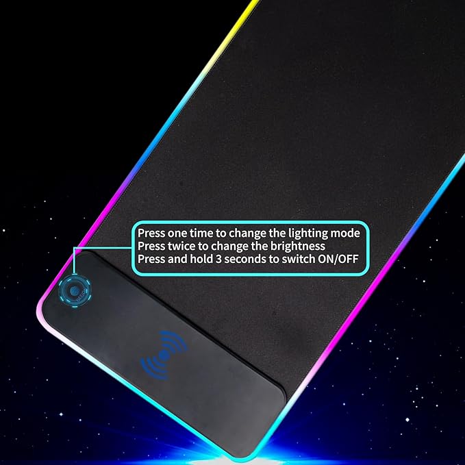 RGB Gaming Mouse Pad with Wireless Charging 15W LED Mouse Mat 31.5 * 11.8 in 10 Light Modes Extra Large Mousepad Non-Slip Rubber Base Computer Keyboard Mat for Gaming MacBook PC Laptop Desk