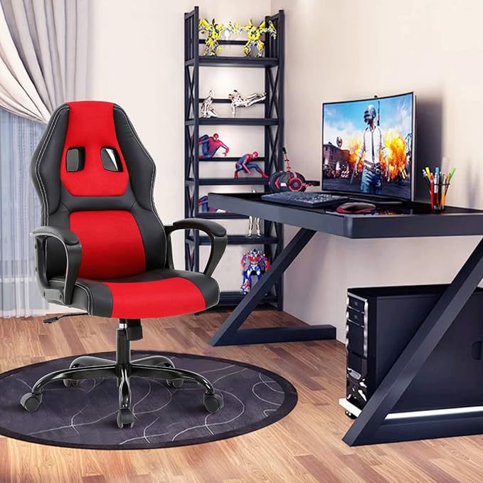 Gaming Chair Max 250LBS Office Chairs with Ergonomic Design Comfortable Office Chair PU Leather with Mesh Back Gaming Chairs with 360-Degree Swivel Gaming Chairs for Adults PC Chair RED