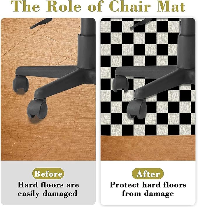 White Charcoal PU Leather Carpet for Hard Wood &amp Tile Floor Checkers Game Geometric Grid Style Chair Rugs Floor Protectors Mat Computer Chair Mat for Rolling Chair Checkered Diameter 39.4 in