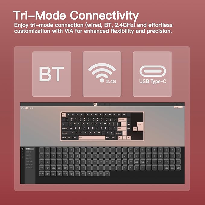 KEEBMONKEY WOBKEY Rainy 75 CNC Aluminum HMX/JWK/Cocoa Switches Triple-Mode Connectivity Mechanical Keyboard with Superior Acoustics RGB/FR4/Silver SUS304/7000mAh/Cocoa Switch (Pro - Red Velvet)