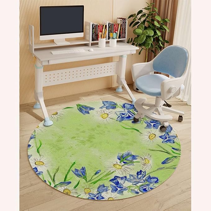 Green Purple PU Leather Office Chair Mat for Hardwood Floor Lavender Summer Field Natural Computer Chair Matfor Rolling ChairLarge Floor Protector Watercolor Flower Diameter 47.2 in