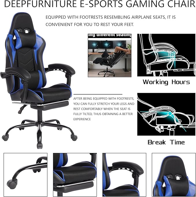 Gaming Chair with Footrest Ergonomic Computer Gaming Chair with Massage Lumbar Support Reclining High Back Gamer Seat for Adults Office Red and Black