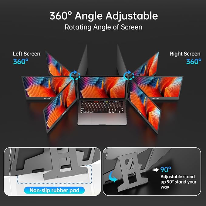 MT-VIKI 15.6 inch Laptop Screen Extender Potable Monitor for Laptop Only One USB-C Cable Connection Compatiable with Win/Mac (M1~M5) FHD 1080P 360° Rotation【Included Carrying Bag】