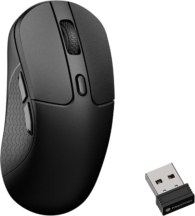 Keychron M3 8K Wireless Mouse PixArt 3950 Sensor Launcher WEP 30000 DPI Supports 2.4 GHz/Bluetooth 5.3 79g Ultra-Light Ergonomic Design Up to 140 Hours Using for PC Mac Laptop - Black