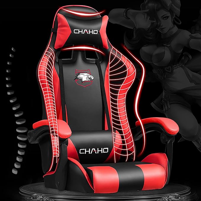 Gaming Chair Computer Chair with Footrest and Lumbar Support Height Adjustable Game Chair with 360°-Swivel Seat and Headrest and for Office or Gaming (GreenV-Style)