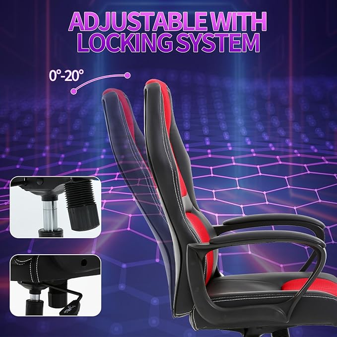 Gaming Chair Office Chair Adjustable Ergonomic High Back Massage Computer Desk Chairs with Lumbar Support PU Leather Racing Chairs Rolling Swivel for Adult &amp TeenRed