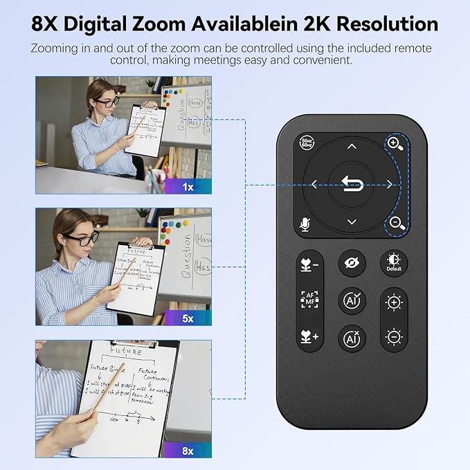 2K Webcam for pc with AIWeb Camera/8X Digital Zoom Computer Camera with USB 3.0/HDR/Dual Noise-Cancelling MicsZoom/Teams/Skype/Facetime/Meeting
