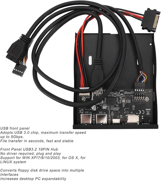USB3.2 GEN1 Type C Floppy Drive Front Panel 6 Ports 3.5 Inch with 2 USB 3.0 USB C Audio SD TF Ports Hub for 7 8 10 11 2003 Linux