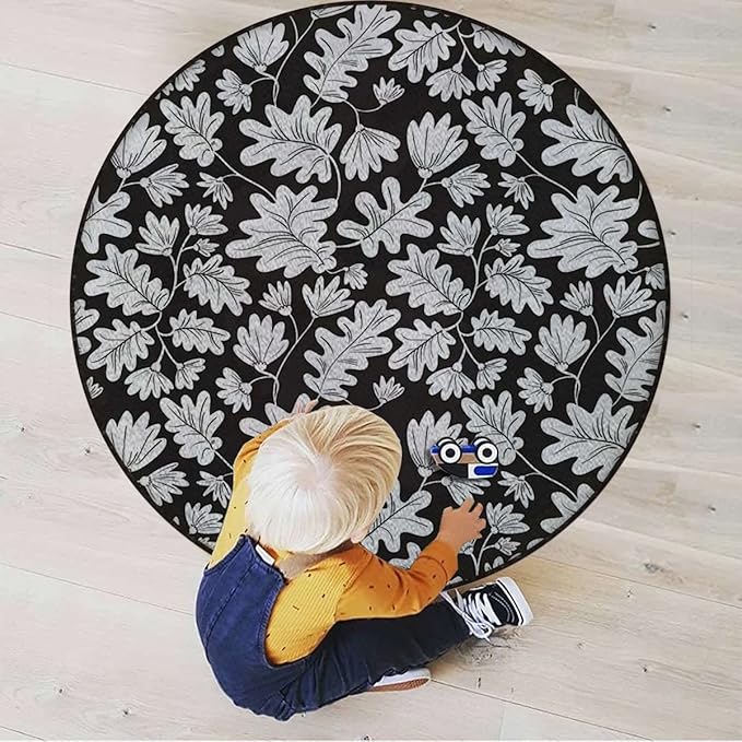 Simplistic Florets Area Rug Rug for Living Room Soft Durable Rugs Carpet for BedroomRound Rug Flower Botanical ArrangementBlack and White Diameter 35.5 in