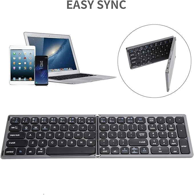 Hilitand Folding Bluetooth Keyboard Ultra?Thin Foldable Keypad Full?Size Typewriter for iOS for Android for Laptop Tablet Smartphone()