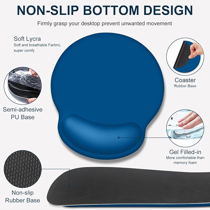 4 PCS Mouse Pad Desk Mat Protector Keyboard Wrist Rest + Comfortable Mouse Pad with Wrist Rest +Coaster Large Gaming Mousepad for Computer Laptop 35.4X 15.7 Deskpad for Office Home I Dark Blue