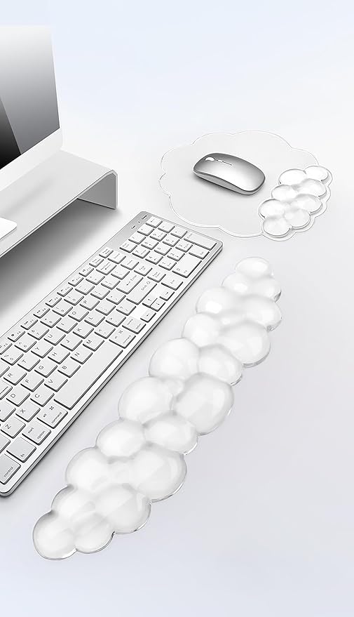Mouse Pad with Wrist Rest Soft Cloud Gel Keyboard Mouse Pad Set with Hand Wrist Support Cute Non Slip Office Desk Accessories for Comfort/Pain Relief/Computer/Laptop (2Pc Clear Cloud)