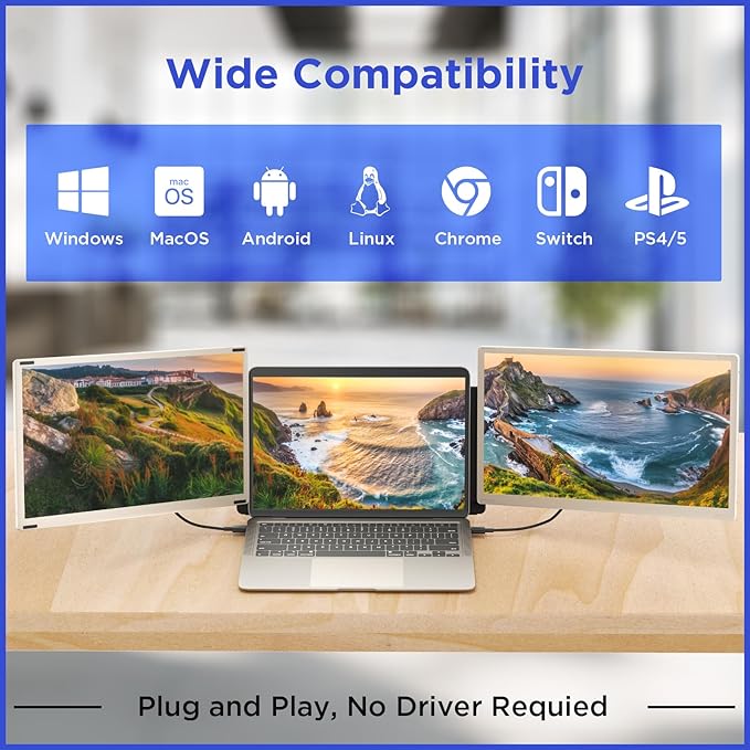 Maxfree S6 Laptop Screen Extender 15.6'' 1080P FHD Monitor Extender 11 Display Modes Plug &amp Play Detachable Screen Triple Monitor for Laptop 13-17.3 Compatible with Mac/Windows/Android/Swit