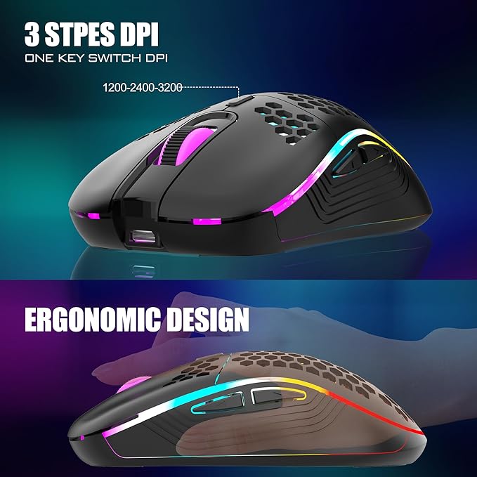 RedThunder 60% Wireless Gaming Keyboard &amp Mouse Combo with Rechargeable Battery Ultra-Compact Small RGB Mechanical Feel Keyboard Ergonomic Lightweight Honeycomb Optical Mouse for Gaming/Business