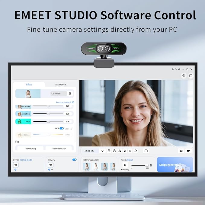 EMEET NOVA 4K Dual-Camera 4K Webcam for PC Wide-Angle and Telephoto Cameras Max 11X Hybrid Zoom PDAF Focus Remote Control RGB Lights Webcam with Microphone for Business or Personal Online Calls