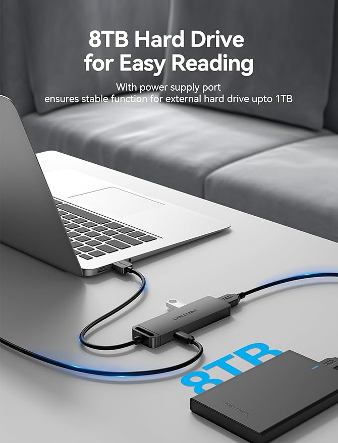 USB Hub VENTION [100-Pack] 4-Port USB 3.0 Hub Ultra-Slim Data USB Splitter Charging Supported Compatible with MacBook Laptop Surface Pro PS4 PC Flash Drive Mobile HDD 0.5FT