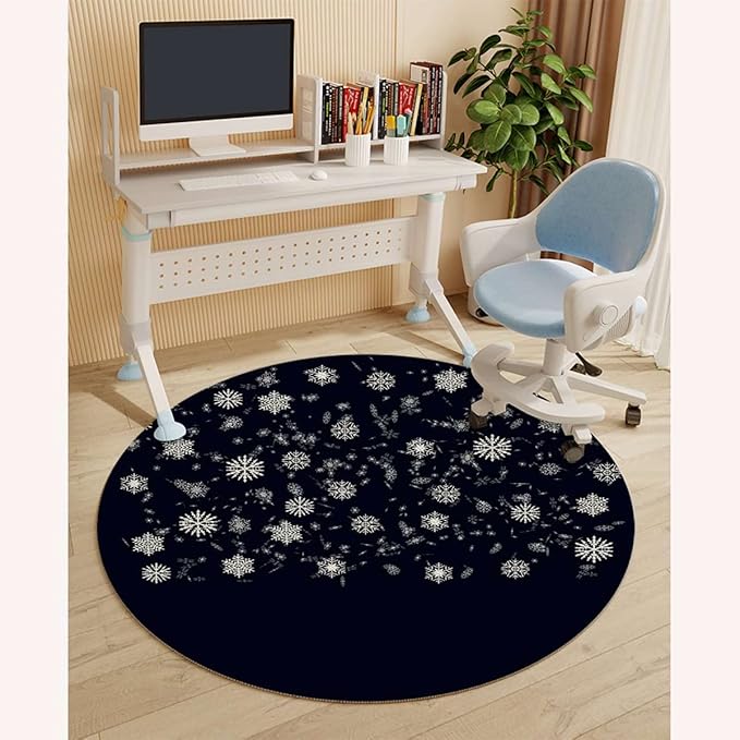 Indigo White PU Leather Office Chair Mat Soft Non Slip Round Floor Mat Romantic Floral Background Hardwood Floor and Protector for Rolling Chair Abstract Diameter 39.4 in