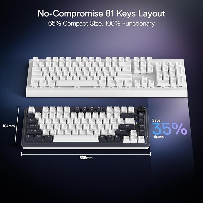 Redragon K673 PRO 75% Wireless Gasket RGB Gaming Keyboard 3-Modes 81 Keys Compact Mechanical Keyboard Hot-Swap Socket Dedicated Knob Control and Sound Absorbing Pads Linear Red Switch