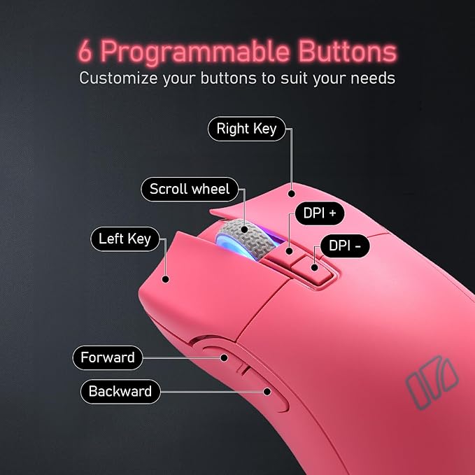 iRocks M31R Wireless Gaming Mouse Triple Mode 2.4G/ Bluetooth/USB-C Detachable Cable Gaming Mouse Kailh GM8.0 Mouse Switches Advanced PixArt PAW3395 Optical Sensor Up to 26000 DPI - Pink