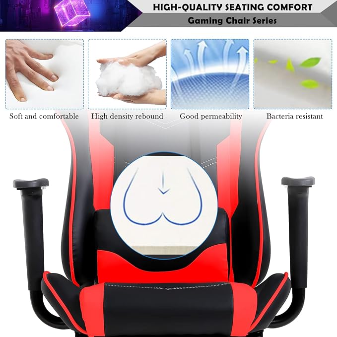 Gaming Chair Racing Style Office Computer Game Chair Ergonomic Desk Chair with Headrest Lumbar SupportHigh Back Gamer Office Chair Massage Recliner Video Game Chairs for Kids or AdultsRed