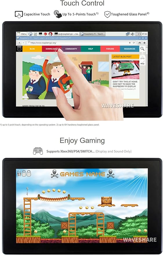 7inch Capacitive Touch Screen LCD for Raspberry Pi 5 4 3/Jetson Nano/PC Windows/Game Console 1024×600 Resolution HDMI IPS for Windows 11/10 / 8.1/8 / 7 (7inch HDMI LCD (H))