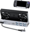 Dual Cooling Fans Multi Monitor 14 in 1 Steam Deck Docking Station with 4K@60 HzDP1.2VGA 1080P 6 USB A1000MbpsType C 100W PD 40Gbps Adapter for Steam Deck/Rog Ally/Switch/Legion Go