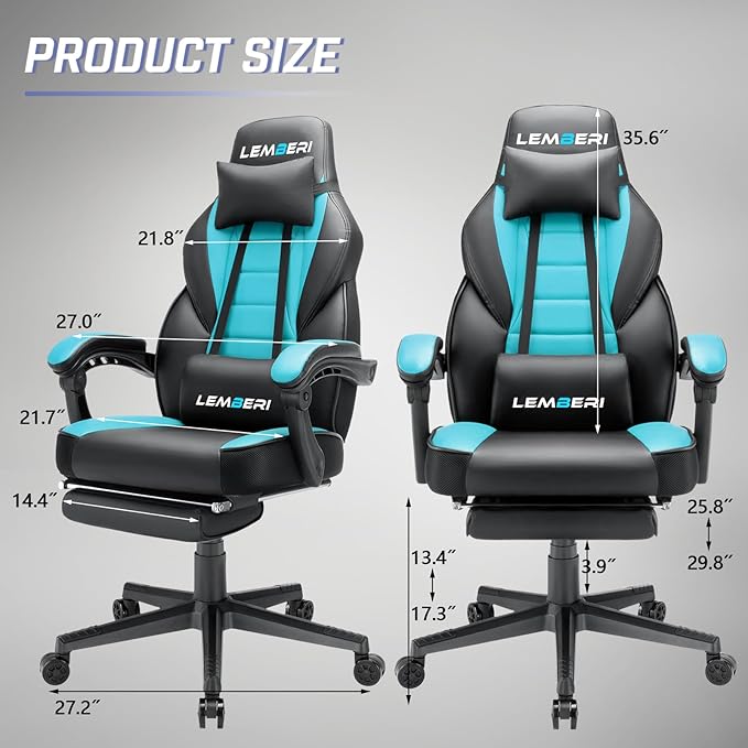 LEMBERI Gaming Chairs for AdultsErgonomic Video Game Chairs with footrestBig and Tall Gaming Chair 400lb Weight Capacity Racing Style Computer Gamer Chair with Headrest and Lumbar Support