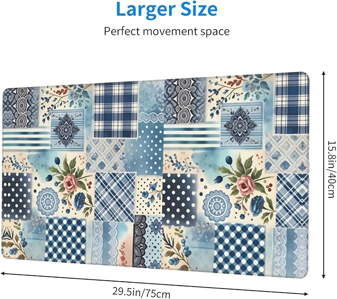 Vibrant Blue White Floral Bohemian Desk Cover MatExtended Large Mouse PadComputer Laptop Mat Desk Decor for Office Game Home 30x16 Inch