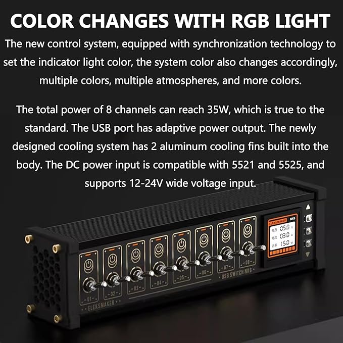 8 Port USB Docking Station USB Expansion Dock 1.54-inch IPS Color Screen 10 Levels Brightness Adjustment 8-Way Switch Total Switch + Button + Voice Controlfor Phones Tablets and Gadgets