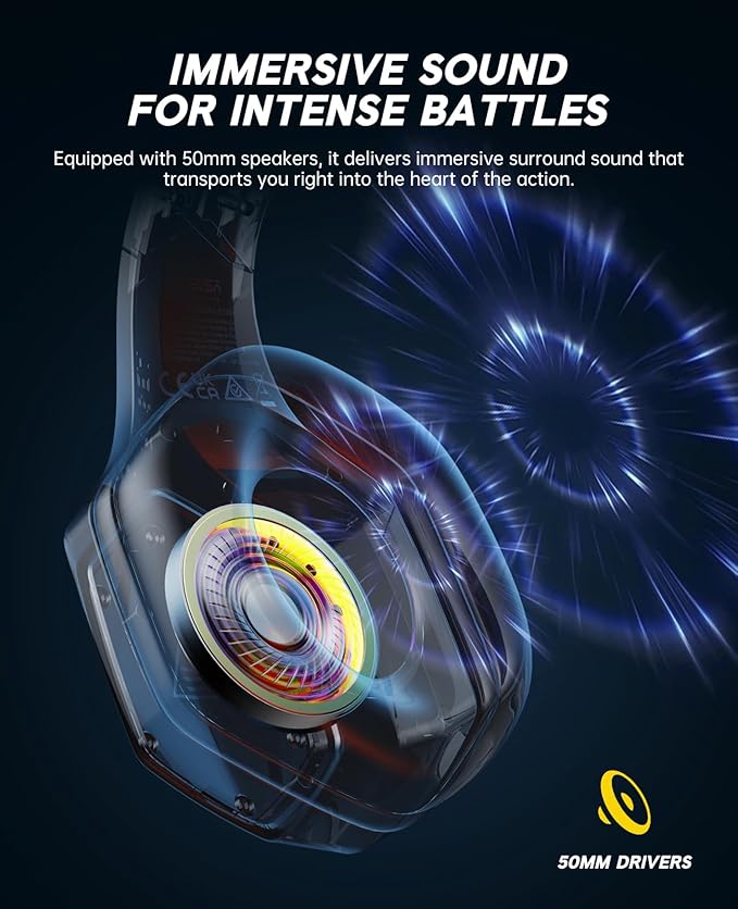 EKSA 2.4GHz Wireless Gaming Headset for PS5PS4PCSwitchMobileMac Bluetooth Gaming Headphones with ENC Microphone RGB 20ms Latency 120H Battery 7.1 Surround Sound Headset 3.5mm Audio Cable