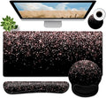 Large Mouse Pad Ergonomic Mouse Pad with Wrist Rest and Keyboard Wrist Rest 4 in 1 Set 31.5 x11.8 inch Extended Desk Pad for Home Office Rose Gold Gradient Gilt Pattern XXL Black Gaming Mouse Mat