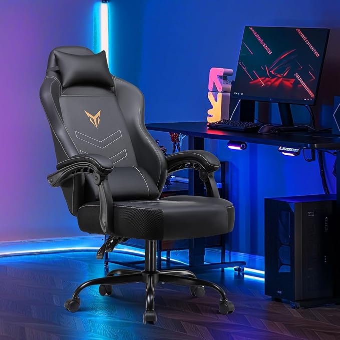 GORISE Gaming Chair PC Computer Game Chair for Adults Ergonomic High Back Home Office Desk Chair with Headrest &amp Lumbar Support Linkage Armrest (Gray)