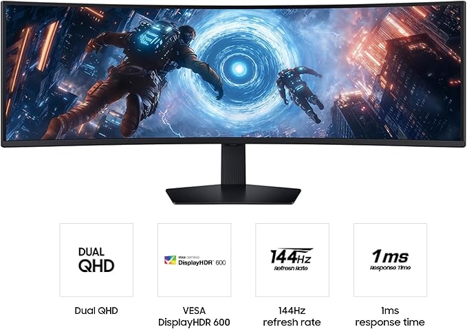 SAMSUNG 49-inch Odyssey G9 (G91F) DQHD 144Hz Curved Gaming Monitor Ultra-Wide 32:9 Screen DisplayHDR 600 AMD FreeSync™ Premium Pro Ergonomic Stand LS49FG910ENXZA 2025