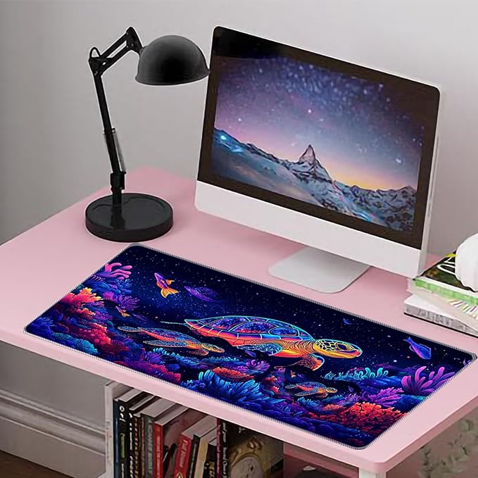 Large Mouse Pad Wrist Support SetDesk Pad+Keyboard Wrist Rest+Mouse Pad Wrist Support+Coaster4in1 XXL Big MousepadErgonomic Design Gaming Mat for Home Office TableSea Turtles