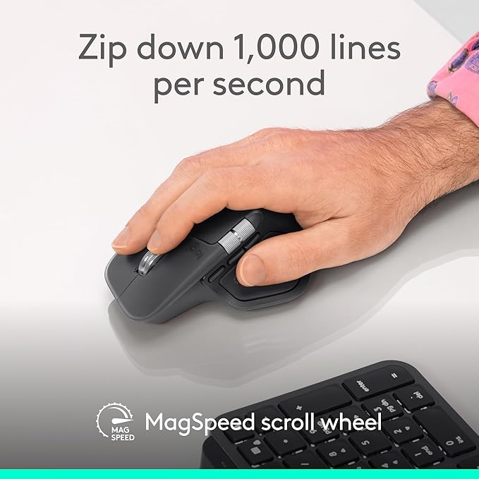 Logitech MX Master 4 for Business Wireless Mouse with Quiet Clicks 8K DPI MagSpeed Scrolling Logi Bolt Receiver Bluetooth Actions Ring Haptics USB-C Charging – Graphite