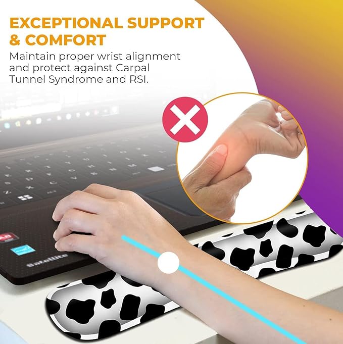 Wireless Mouse Pad with Wrist Support Ergonomic Gel Mouse Pad Keyboard Wrist Rest Soft Memory Foam Keyboard Wrist Pad for Office Typing Desk Pad Black and White Cow Pattern Animal Gaming Mousepad