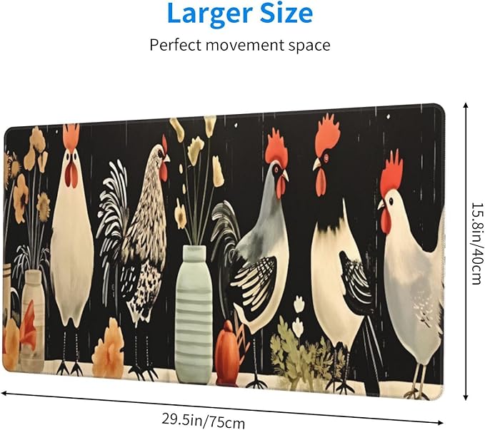 Cartoon Chicken Desk Cover MatExtended Large Mouse PadComputer Laptop Mat Desk Decor for Office Game Home 30x16 Inch
