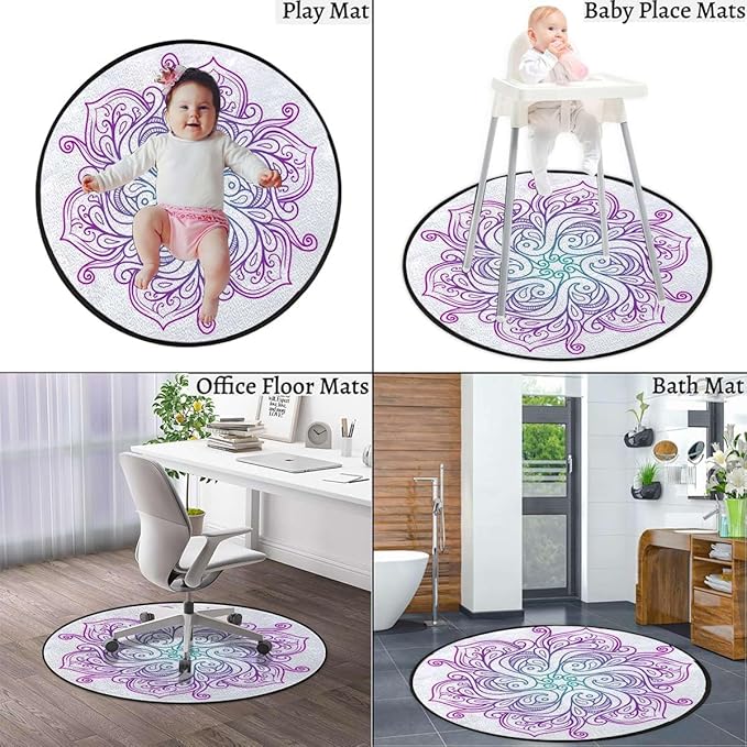 Pink Blue White Non-Slip Area Rug Small Accent Distressed Throw Rugs Floor Carpet for Door Mat Entryway Bedrooms Laundry Room Decor Peace Sign and Swirls Diameter 51 in