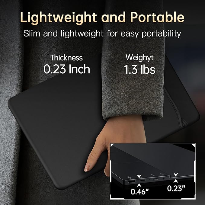Portable Monitor OLED 4K 3840×2400 14 Ultra Slim Travel Monitor 400+ Nits |100% DCI-P3 | 1000000:1 Contrast HDMI USB C External Monitors for Laptop Mabook PC
