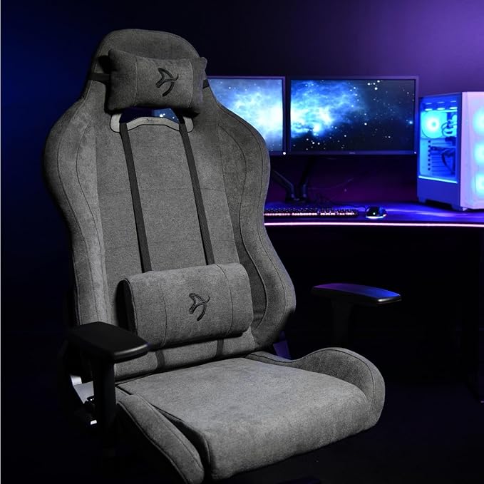Arozzi Torretta Gaming Chair - Soft Fabric Ergonomic Gaming Chairs for Adults Adjustable Backrest with Neck &amp Lumbar Pillows - Swedish Design Home Office Setup Professional Computer Chairs Ash