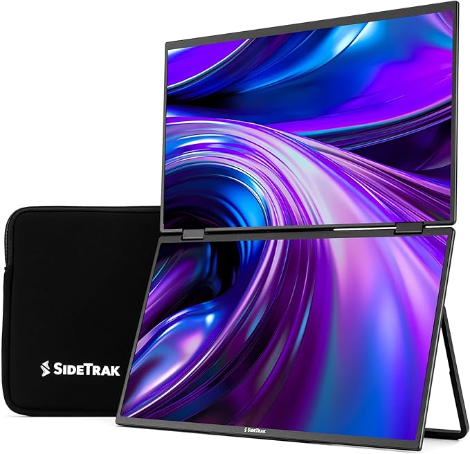 SideTrak Solo Book 15.6 Foldable Dual Screen Portable Monitor - FHD Portable Stacked Monitor External Display for Laptop Extender with Stacked Dual Monitors for Mac PC and Chromebook
