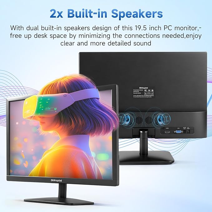 OkVrxyztnl19.5 HD 1440x900 PC Monitor 75Hz Refresh Rate 5ms Built-in Speaker HDMI x1 VGAx1 Mounting Suitable for laptops Office Computers and desktops