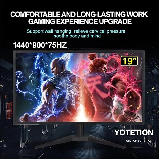 19 inch HD (1440 x 900) Monitor 2PACKS 75Hz Refresh Rate HDMI x1 Small Thin Monitor for laptops Computers and desktopsLED Display VGA/HDMI Connection.VESA:75 * 75MM