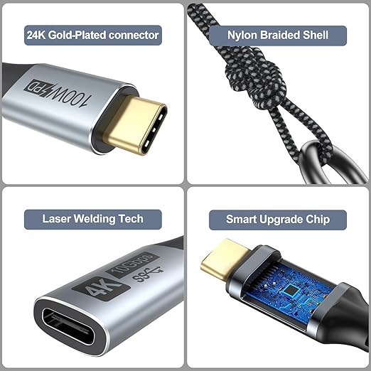Small USB C Extension Cable 1FT Pack of 5 10Gbps Short USBC Extender Cord USBC Male to Female 100W PD Charging for MacBook Pro/Air USB C Hub Microphone Flash DriveDocking Station Phone PC